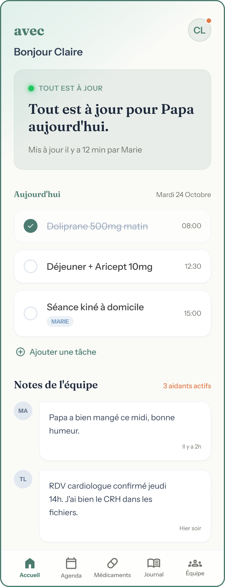 Avec — écran d'accueil